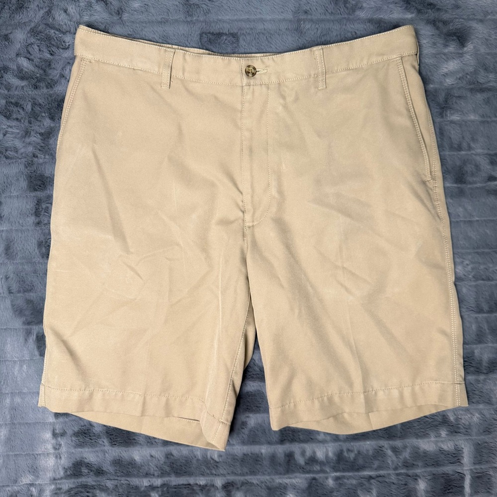 PGA Tour Golf Shorts Mens 36 Khaki Tan Flat Front Performance Activewear